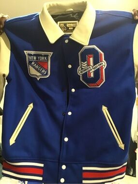 OVO Royal Blue and White Varsity Jacket with Red Accents